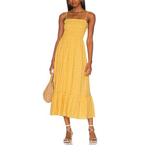 Line & Dot 'Hailee' Flora Yellow Floral Midi Dress Size S